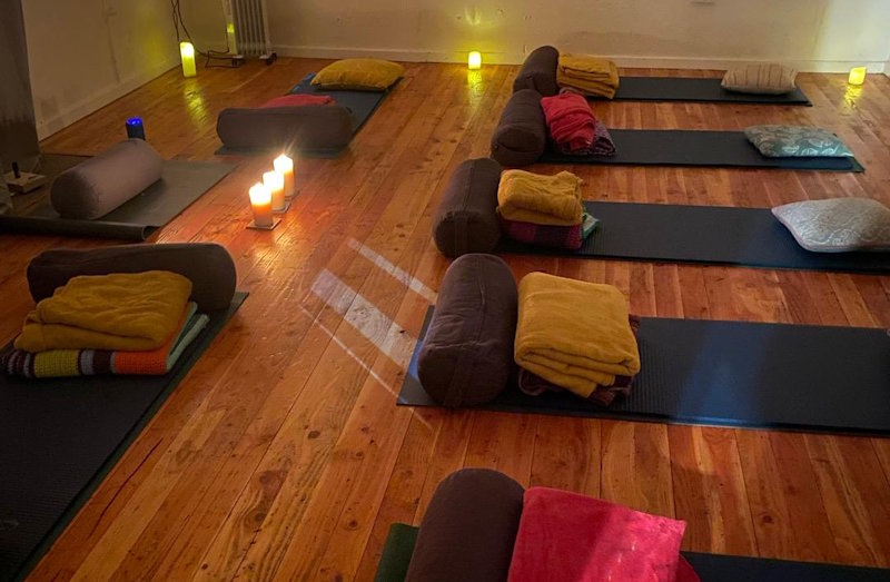 Group breathwork session setting